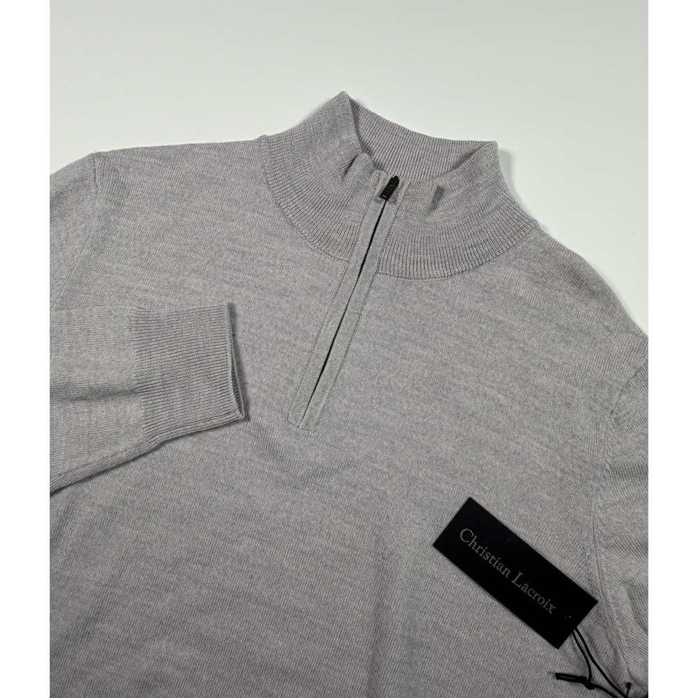 Christian Lacroix Sweater Mens Medium Gray 100% Extra Fine Merino Wool 1/4 Zip